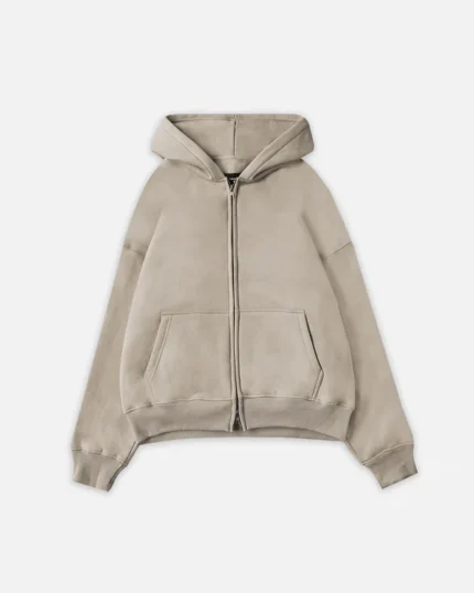 Drop Shoulder Zip Hoodie – Sand