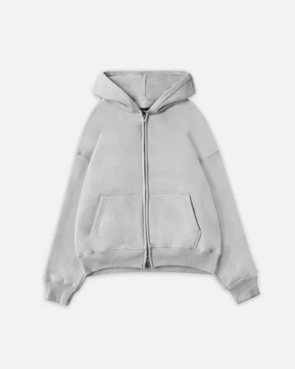 Drop Shoulder Zip Hoodie – Stone