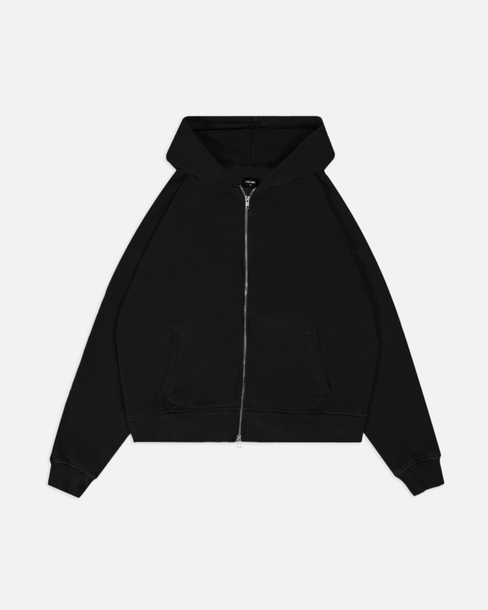 Drop Shoulder Zip Hoodie – Black